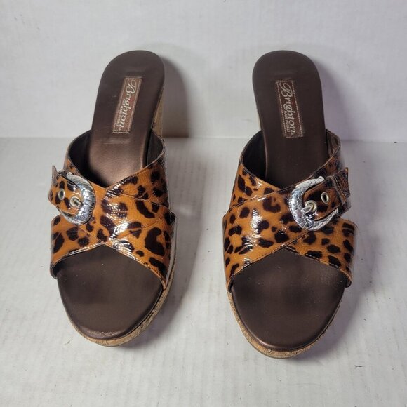 Brighton Leopard Print Cork Wedge Buckle Detail Sandals Women Size 9 - Picture 1 of 8